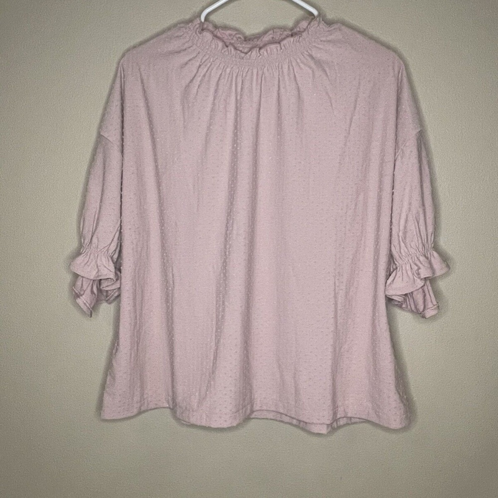 NWT MADEWELL. Wisteria Dove Clipdot Ruffle Top Size large. PINK